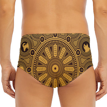 Chinese Zodiac Calendar Signs Print Men's Triangle Swim Briefs