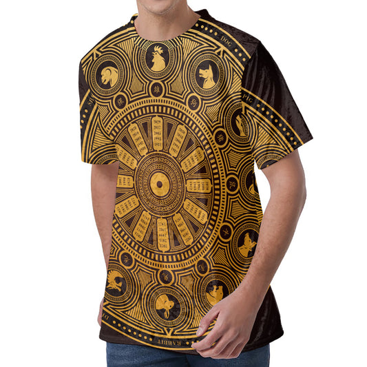 Chinese Zodiac Calendar Signs Print Men's Velvet T-Shirt