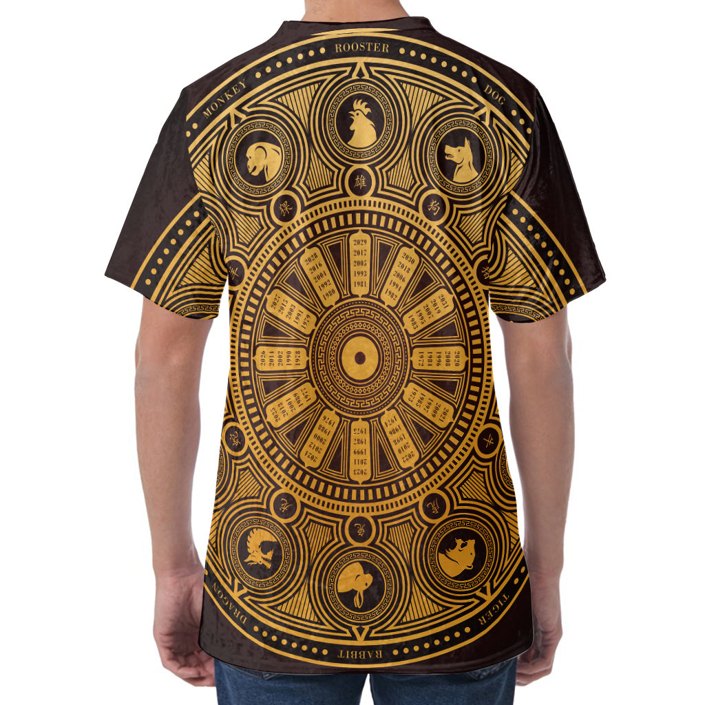 Chinese Zodiac Calendar Signs Print Men's Velvet T-Shirt