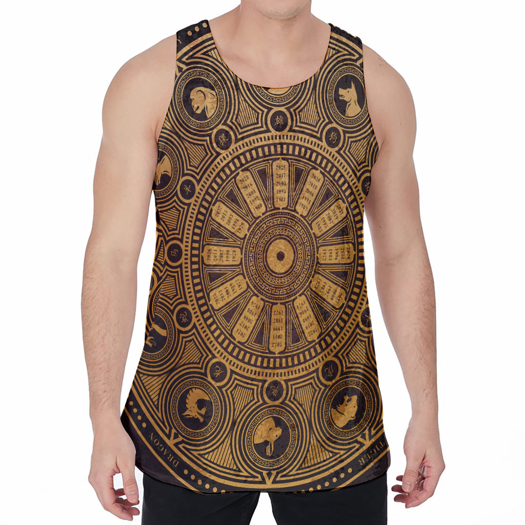 Chinese Zodiac Calendar Signs Print Men's Velvet Tank Top