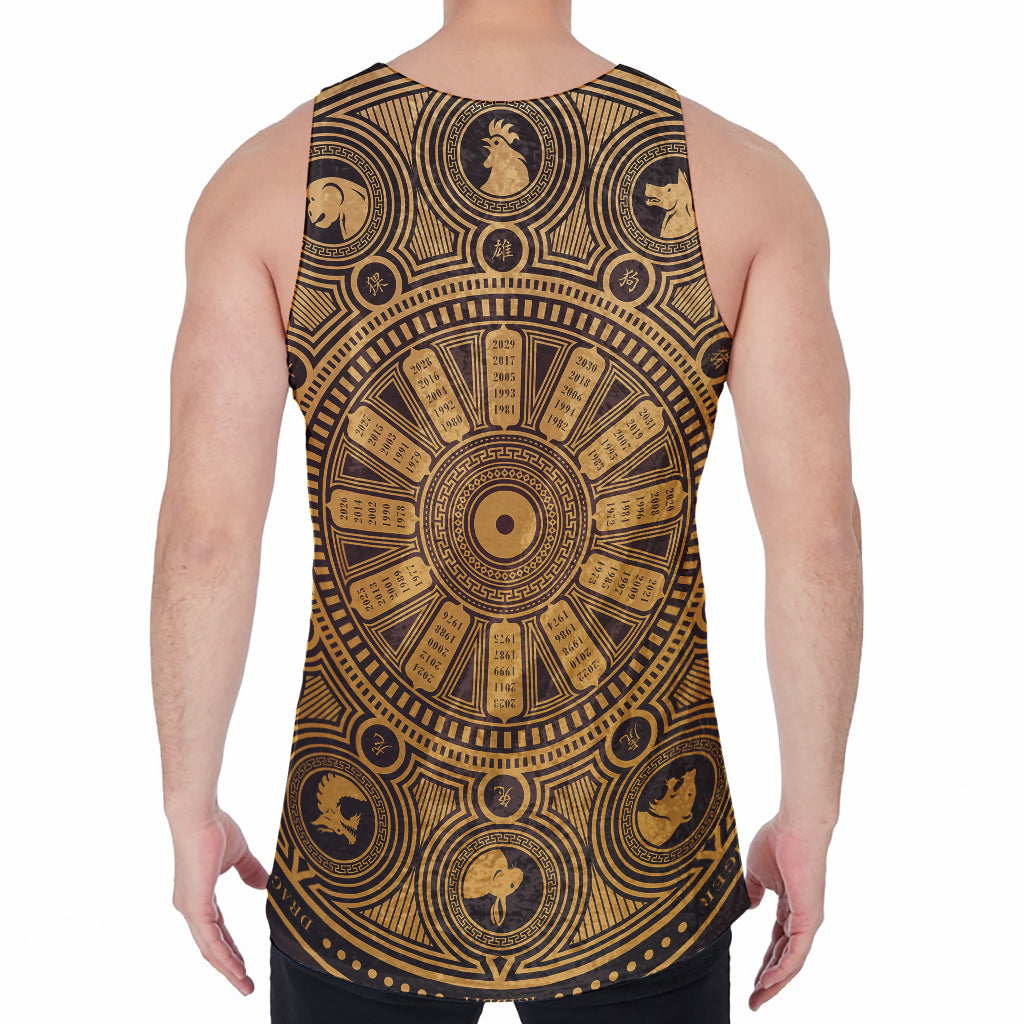 Chinese Zodiac Calendar Signs Print Men's Velvet Tank Top