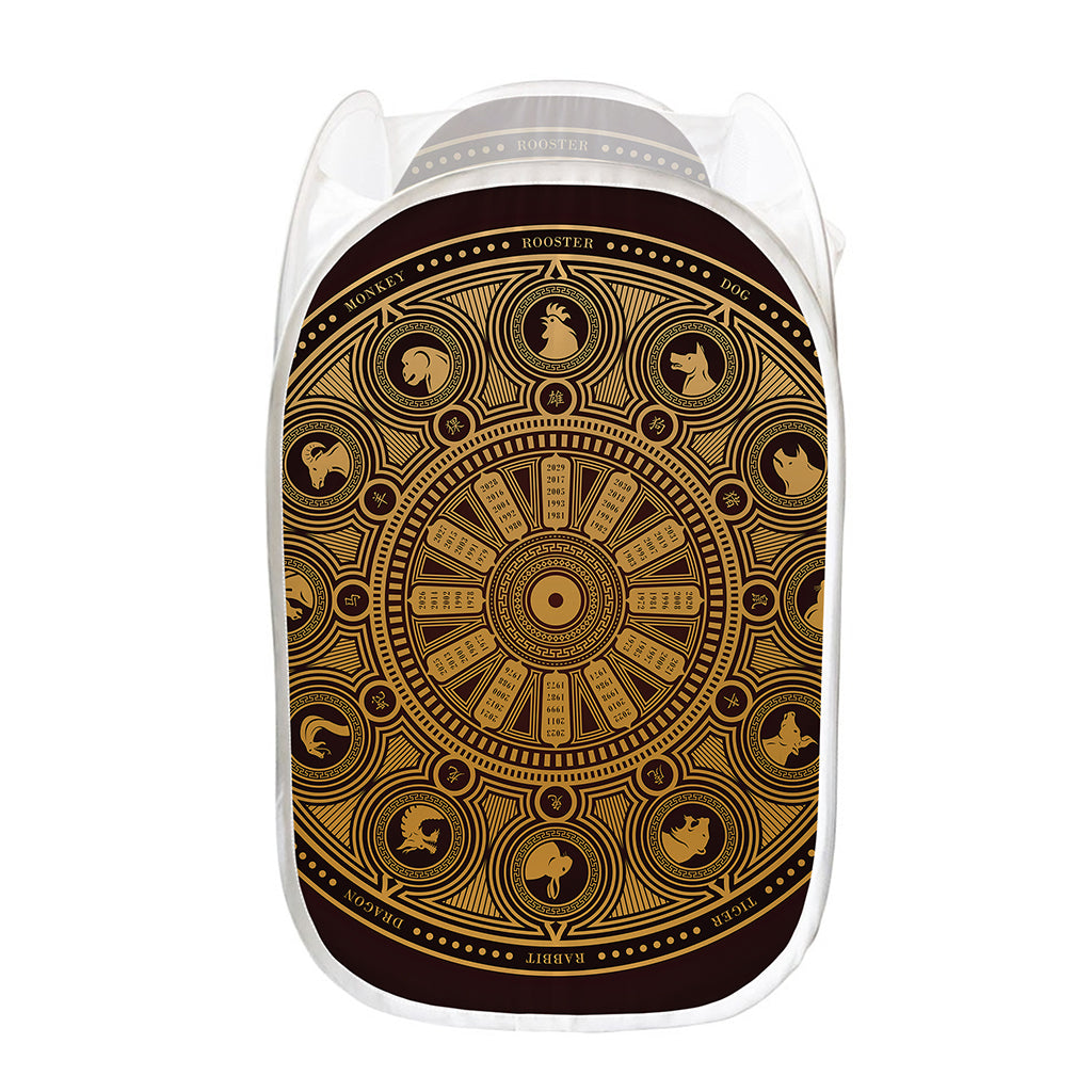 Chinese Zodiac Calendar Signs Print Mesh Laundry Hamper