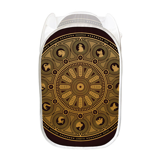 Chinese Zodiac Calendar Signs Print Mesh Laundry Hamper