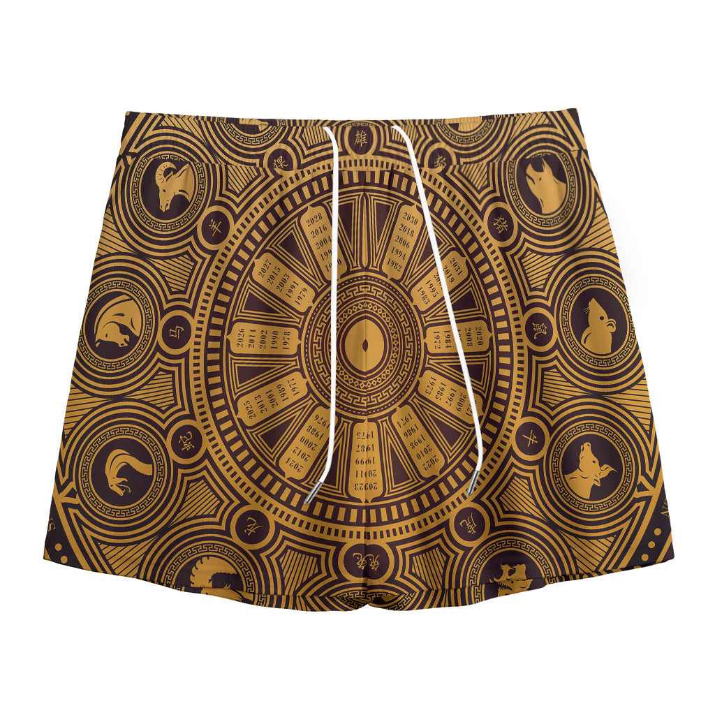 Chinese Zodiac Calendar Signs Print Mesh Shorts
