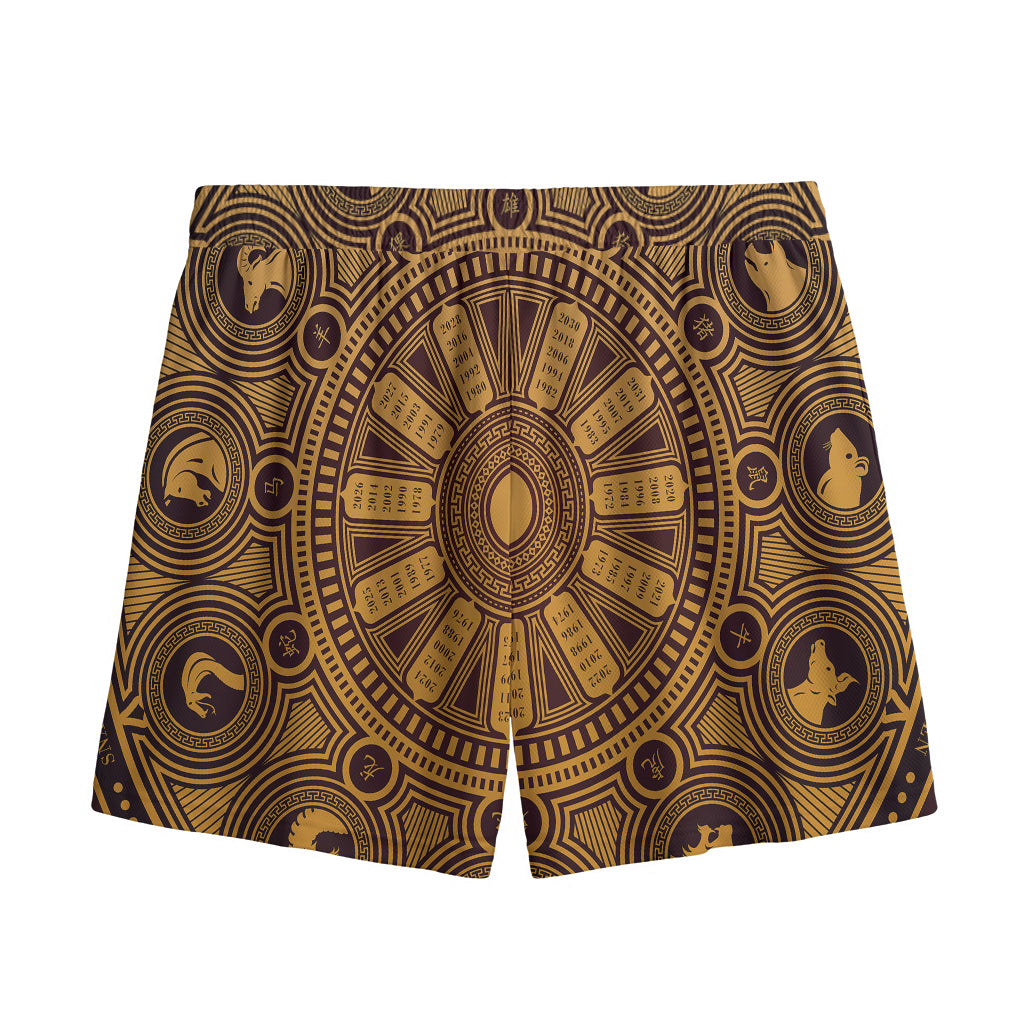 Chinese Zodiac Calendar Signs Print Mesh Shorts