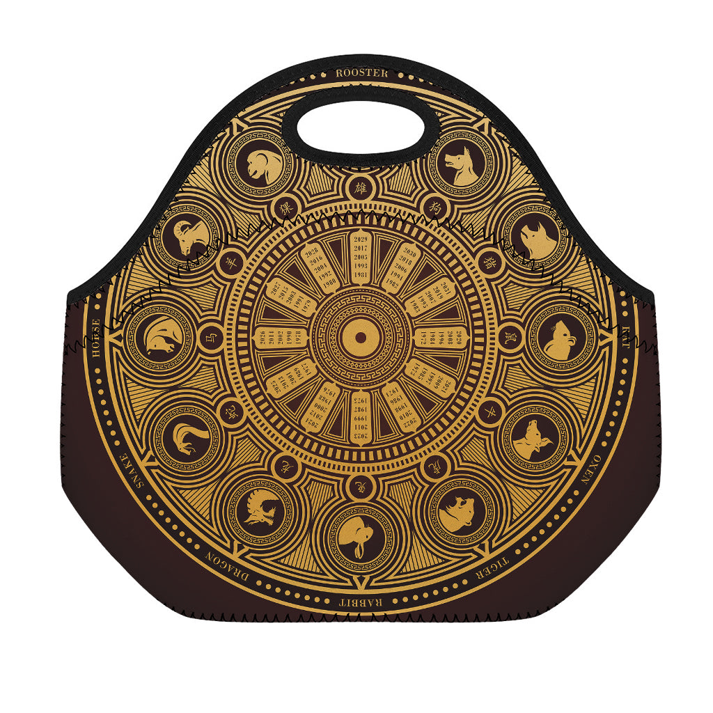 Chinese Zodiac Calendar Signs Print Neoprene Lunch Bag