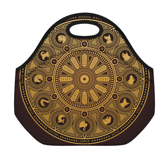 Chinese Zodiac Calendar Signs Print Neoprene Lunch Bag