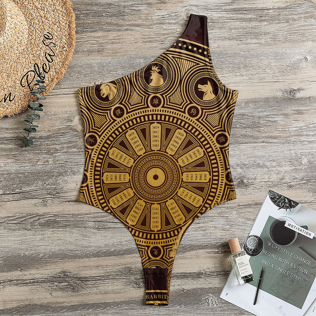 Chinese Zodiac Calendar Signs Print One Shoulder Bodysuit