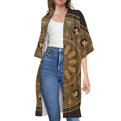 Chinese Zodiac Calendar Signs Print Open Front Beach Cover Up