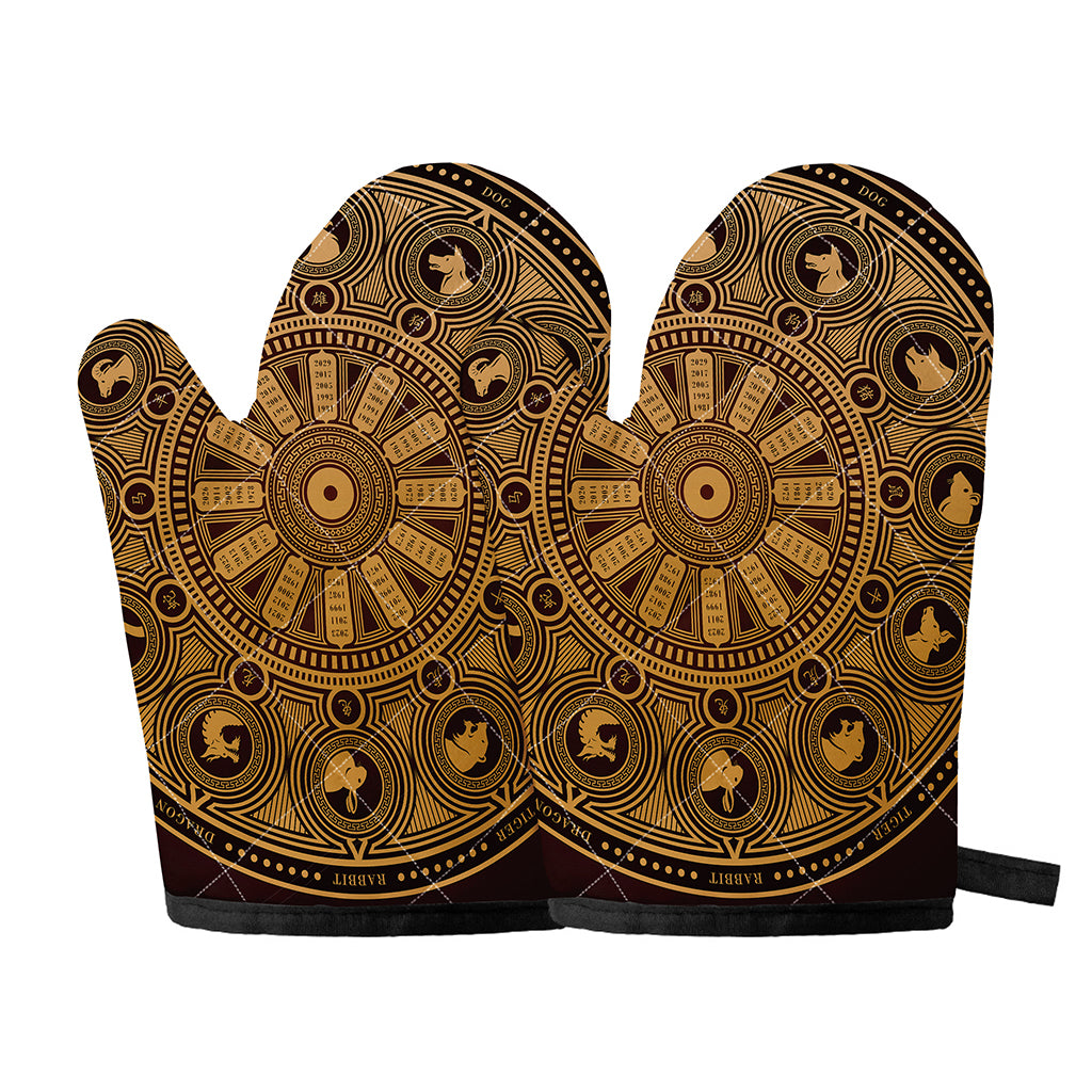 Chinese Zodiac Calendar Signs Print Oven Mitts