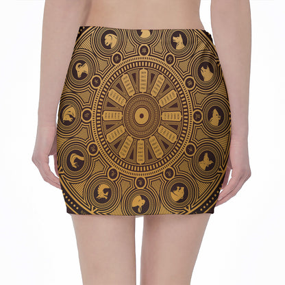 Chinese Zodiac Calendar Signs Print Pencil Mini Skirt