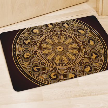 Chinese Zodiac Calendar Signs Print Polyester Doormat