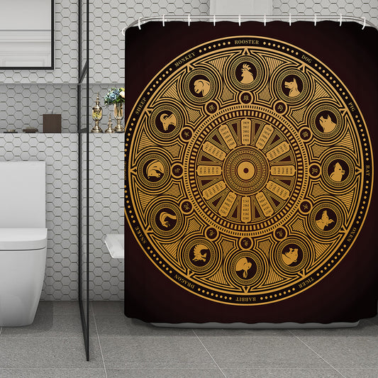 Chinese Zodiac Calendar Signs Print Polyester Shower Curtain