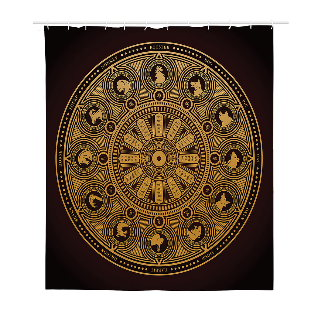 Chinese Zodiac Calendar Signs Print Polyester Shower Curtain