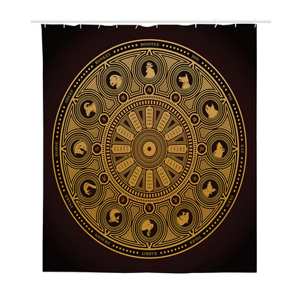 Chinese Zodiac Calendar Signs Print Polyester Shower Curtain