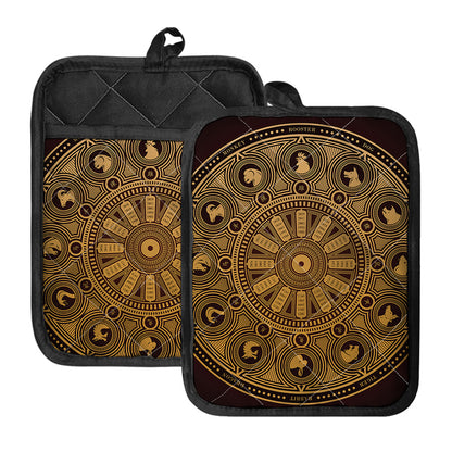 Chinese Zodiac Calendar Signs Print Pot Holders With Pocket