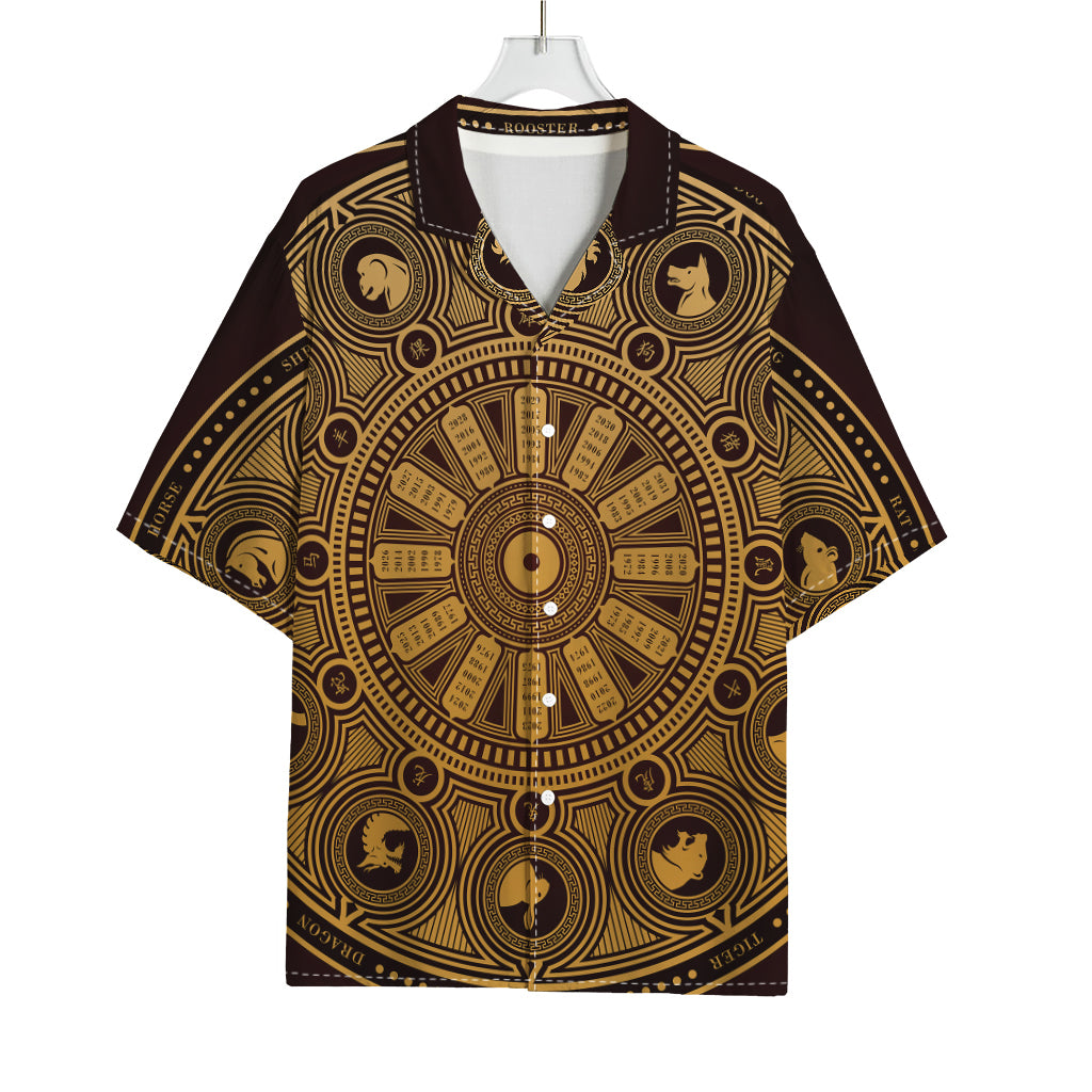 Chinese Zodiac Calendar Signs Print Rayon Hawaiian Shirt