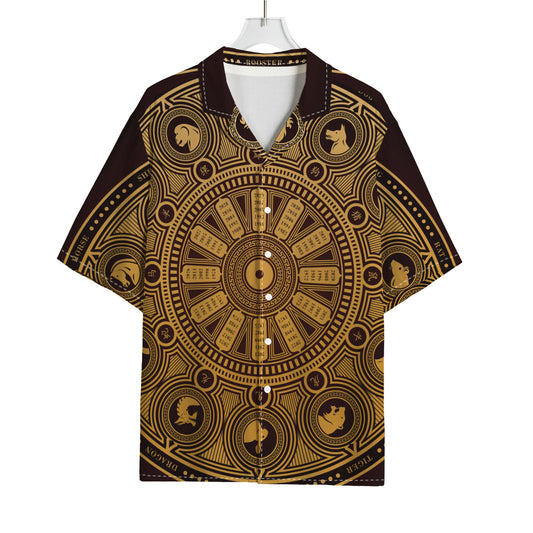 Chinese Zodiac Calendar Signs Print Rayon Hawaiian Shirt