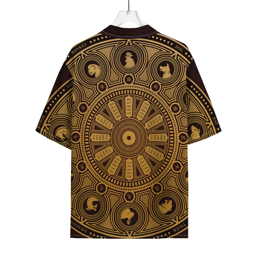 Chinese Zodiac Calendar Signs Print Rayon Hawaiian Shirt
