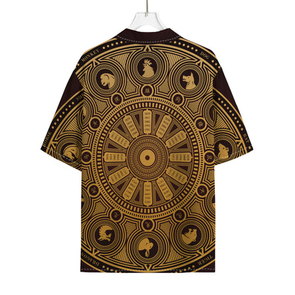 Chinese Zodiac Calendar Signs Print Rayon Hawaiian Shirt