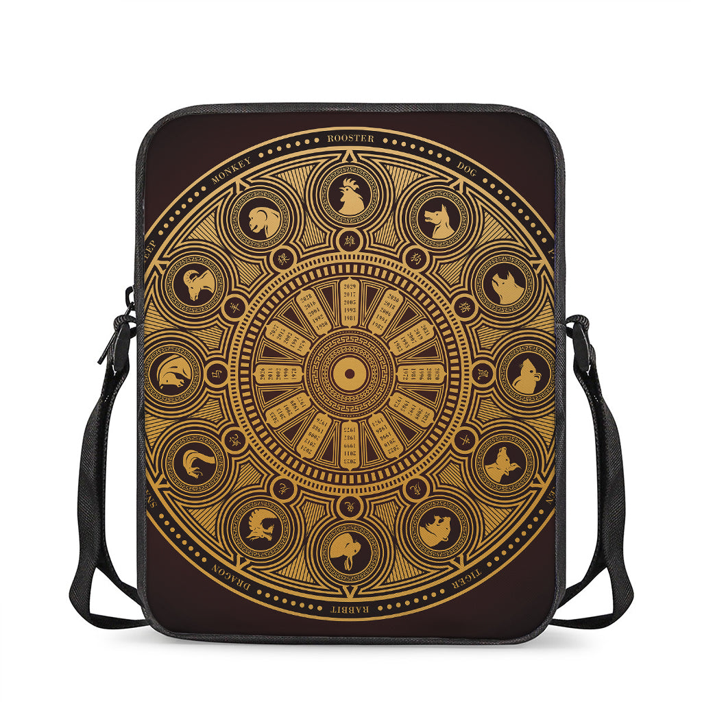 Chinese Zodiac Calendar Signs Print Rectangular Crossbody Bag