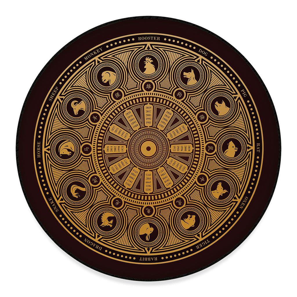 Chinese Zodiac Calendar Signs Print Round Floor Mat