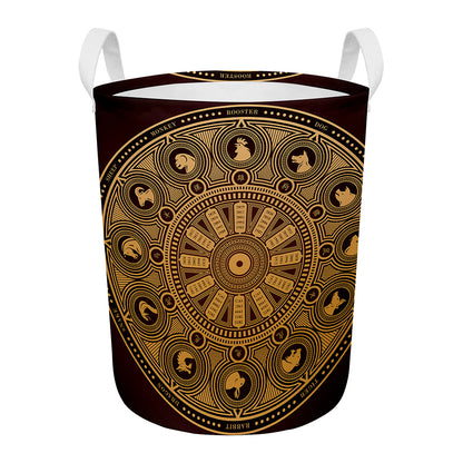 Chinese Zodiac Calendar Signs Print Round Laundry Basket