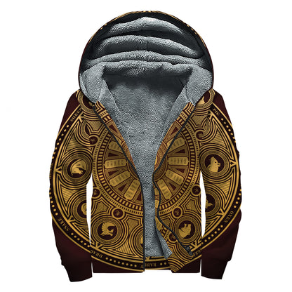 Chinese Zodiac Calendar Signs Print Sherpa Lined Zip Up Hoodie
