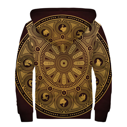 Chinese Zodiac Calendar Signs Print Sherpa Lined Zip Up Hoodie