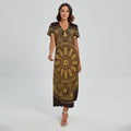 Chinese Zodiac Calendar Signs Print Short Sleeve Maxi Dress