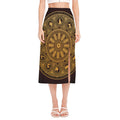 Chinese Zodiac Calendar Signs Print Side Slit Midi Skirt