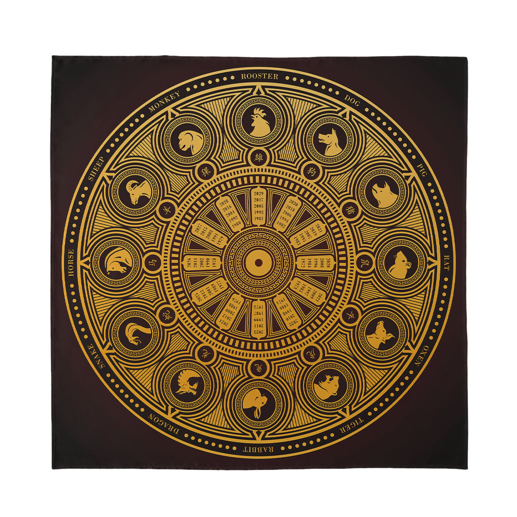Chinese Zodiac Calendar Signs Print Silk Bandana
