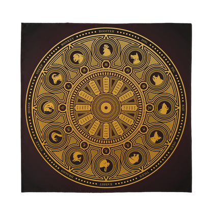 Chinese Zodiac Calendar Signs Print Silk Bandana