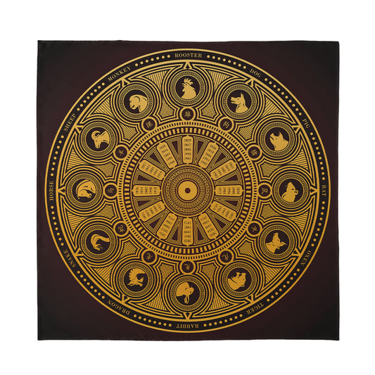 Chinese Zodiac Calendar Signs Print Silk Bandana