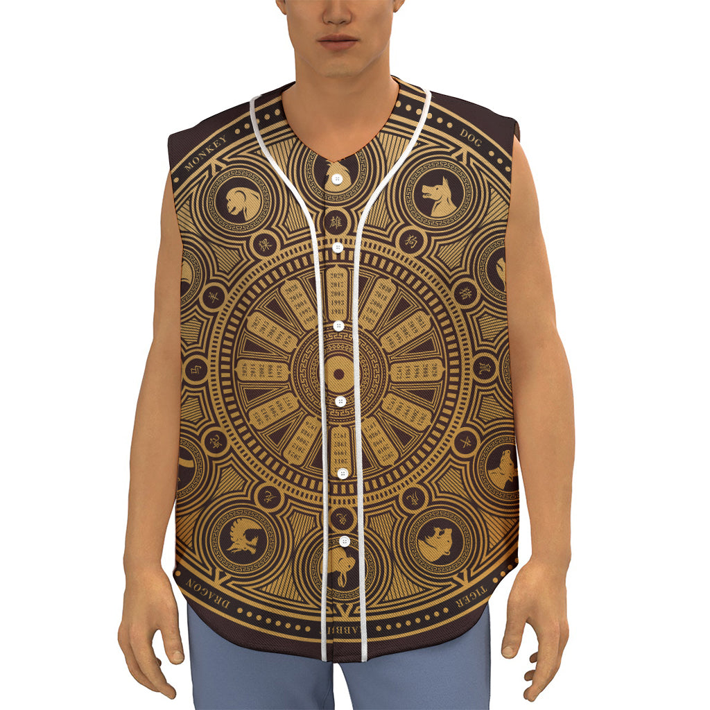 Chinese Zodiac Calendar Signs Print Sleeveless Baseball Jersey