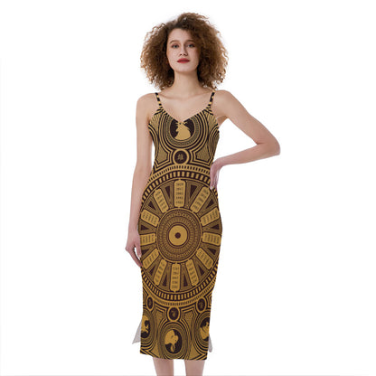 Chinese Zodiac Calendar Signs Print Slim Fit Midi Cami Dress
