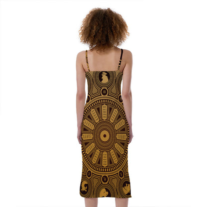 Chinese Zodiac Calendar Signs Print Slim Fit Midi Cami Dress
