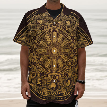 Chinese Zodiac Calendar Signs Print Textured Short Sleeve Shirt