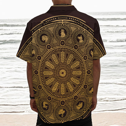 Chinese Zodiac Calendar Signs Print Textured Short Sleeve Shirt