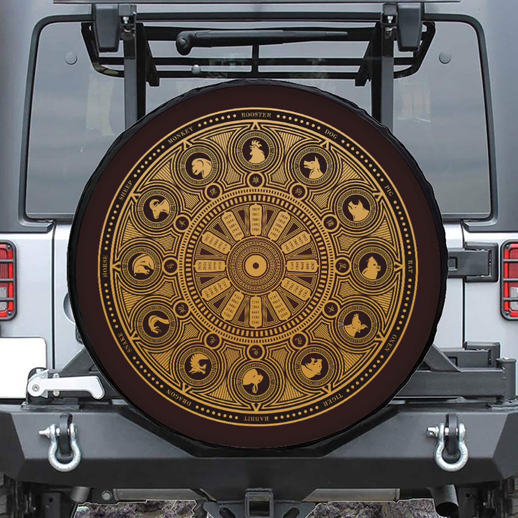 Chinese Zodiac Calendar Signs Print Tire Cover