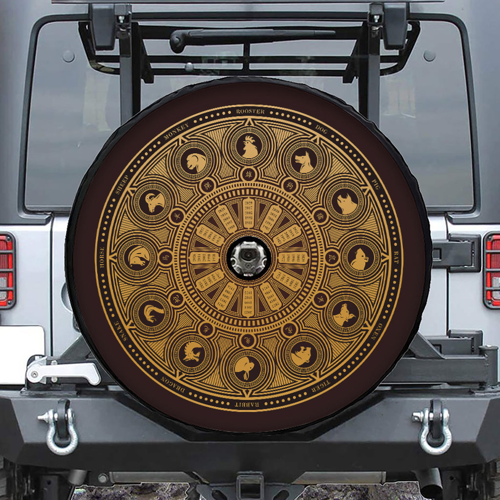 Chinese Zodiac Calendar Signs Print Tire Cover With Camera Hole