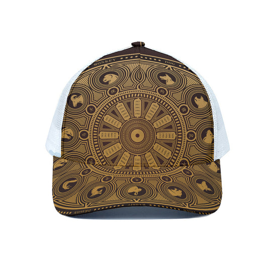 Chinese Zodiac Calendar Signs Print White Mesh Trucker Cap