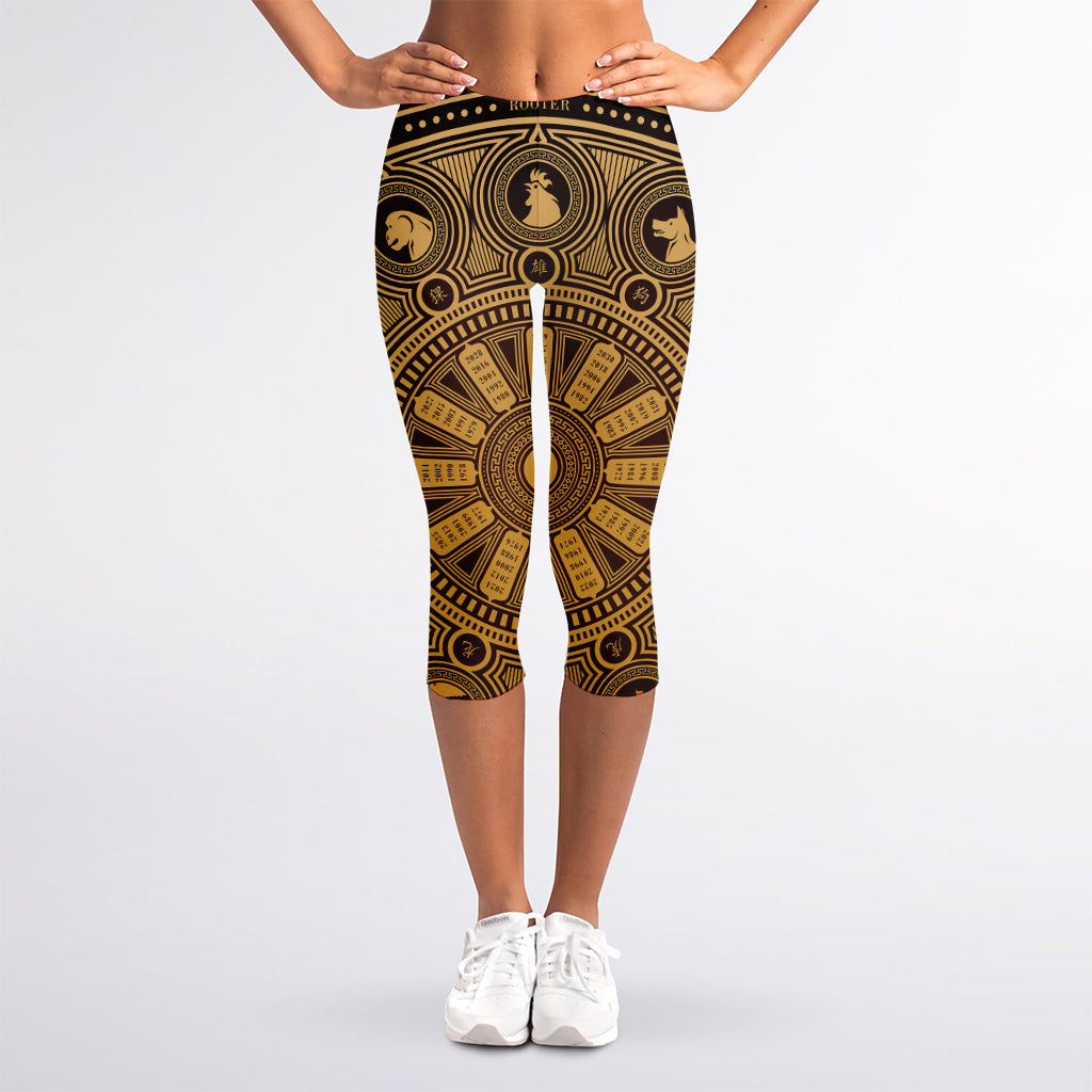 Chinese Zodiac Calendar Signs Print Women's Capri Leggings