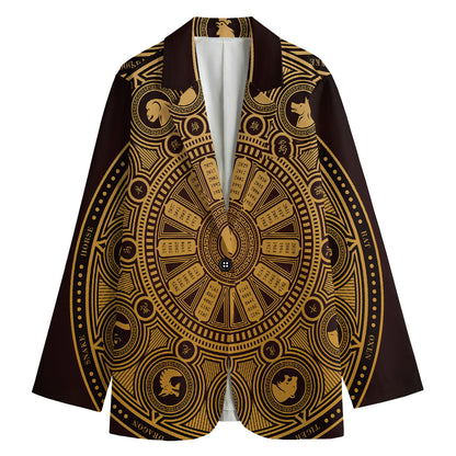 Chinese Zodiac Calendar Signs Print Women's Cotton Blazer