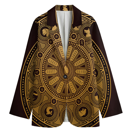 Chinese Zodiac Calendar Signs Print Women's Cotton Blazer
