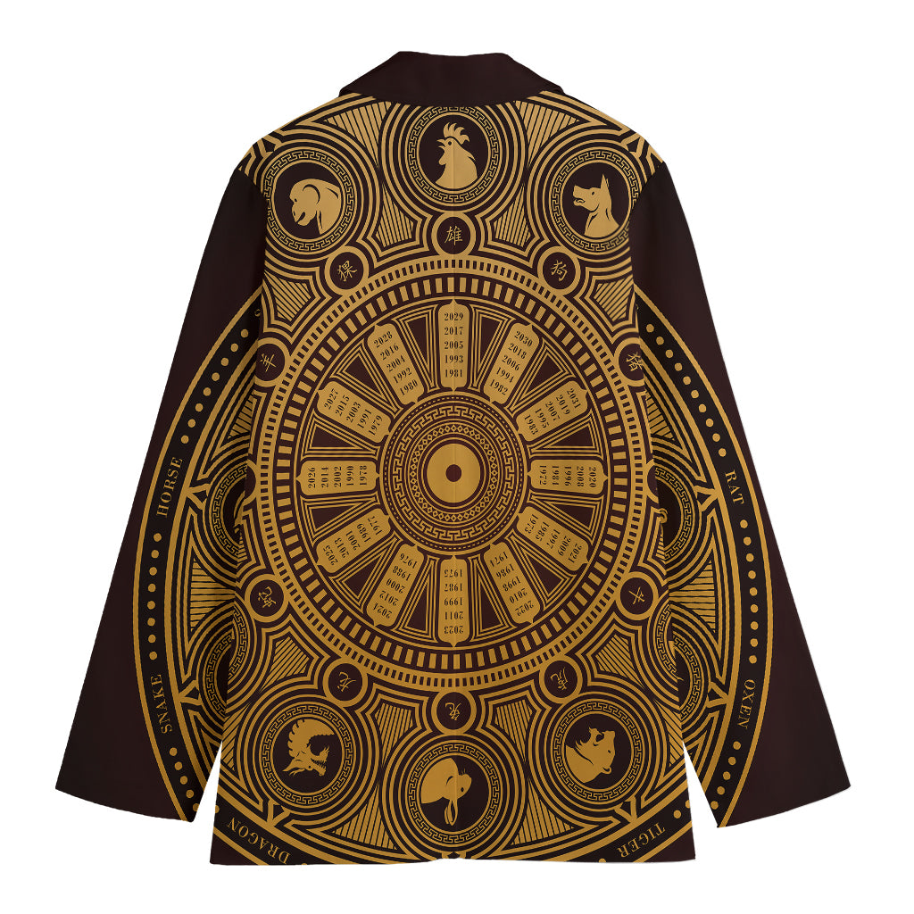 Chinese Zodiac Calendar Signs Print Women's Cotton Blazer