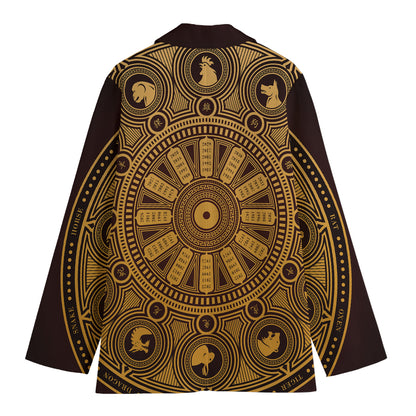 Chinese Zodiac Calendar Signs Print Women's Cotton Blazer