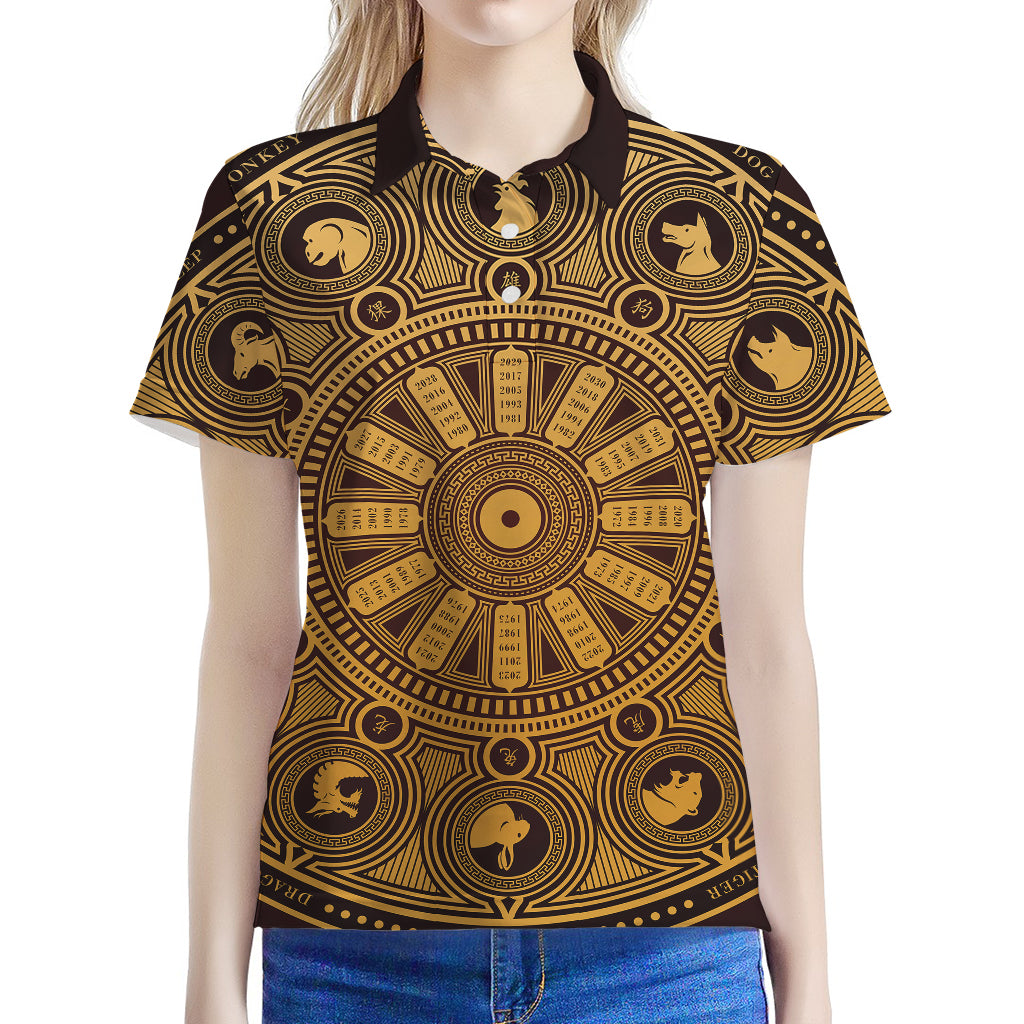 Chinese Zodiac Calendar Signs Print Women's Polo Shirt