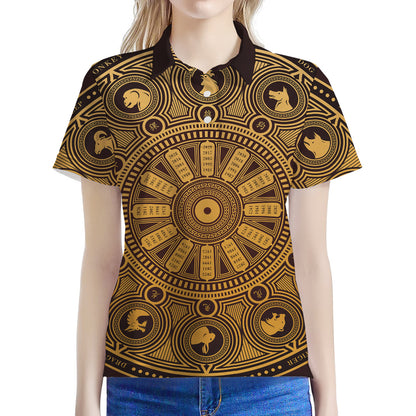 Chinese Zodiac Calendar Signs Print Women's Polo Shirt