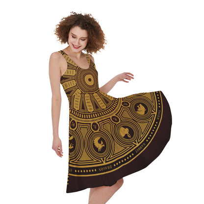 Chinese Zodiac Calendar Signs Print Women's Sleeveless Dress